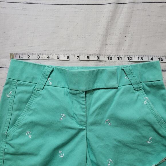J. Crew Size 2 Anchor Print Teal Broken In Chino Shorts 5" Inseam Summer Cruise - Picture 4 of 8